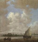 Jan van Goyen A River Scene, with a Hut on an Island. oil on canvas